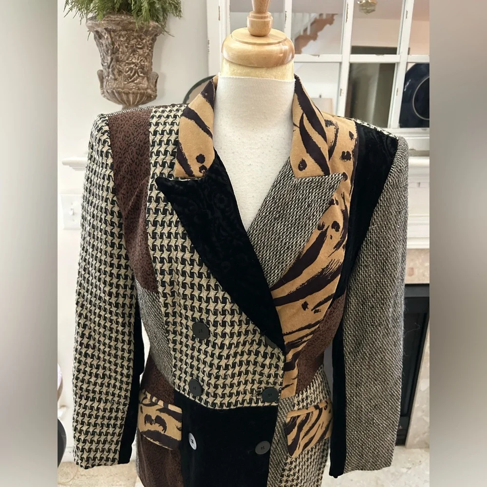 Stanley Blacker Vintage Patchwork  Blazer - Black, Brown, Tan - Picture 2 of 12